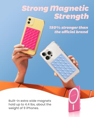 amBand Magnetic Suction Phone Mount for MagSafe Case, Silicone Sticky Grip Secure Holder for iPhone, Hands-Free Taking Photo/Recording Video/Live Streaming for Instagram Influencer/Creator, Hot Pink - Image 3