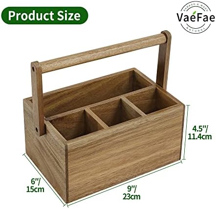 VaeFae Acacia Silverware Caddy, Utensil Holder with Handle, Medium - Image 3