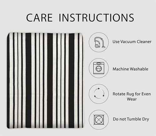 IOHOUZE 3x5 Striped Outdoor Rug, Washable Front Porch, Black White - Image 5