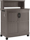 Suncast Patio Plastic Storage and Prep Station with Decorative Wicker Pattern and Multi Wall Panels for Patio, Garden, and Lawn Use, Stoney Gray by Unknown