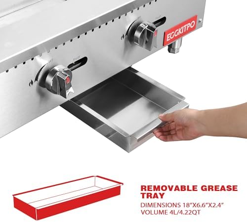 EGGKITPO 36 Inch CSA Certified Commercial Propane/Natural Gas Griddle Manual Controls 90,000 BTU Countertop Flat Top Grill Hot Plate with Independeent Knob 3 Burners Teppanyaki Grill for Restaurant - Image 3