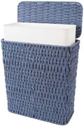 Coeusy 3 Gallon Paper Rope Bathroom Trash Can,Small Wicker Trash Cans with Lid and Liner,Woven Rattan Narrow Waste Basket for Bedroom,Office,Blue by WEAVECOMFORTINTOEVERYCORNER