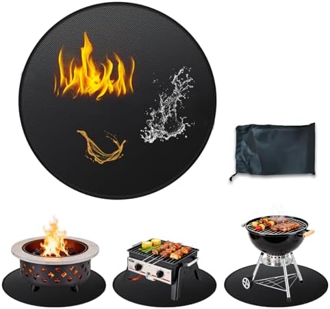 Garvee 36'' Fire Pit Mat, Double-Sided Fireproof Under Grill Deck Protector Mat, Round BBQ Fireplace Pad for Patio, Indoor Outdoor Use, Waterproof/Oil-Proof/Reusable, Black by Garvee