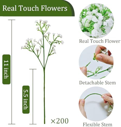 200Pcs Babys Breath Artificial Flowers-Gypsophila Babys Breath Flowers Artificial Bulk-White Real Touch Fake Flowers for Wedding Home Garden Decor - Image 5