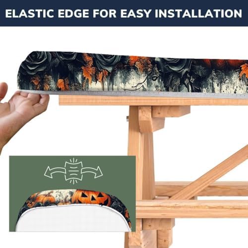 CAPSCEOLL Picnic Table Cover with Bench Covers 5ft - Halloween Pumpkins - Image 3