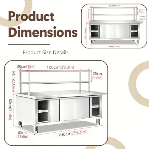 Stainless Steel 40×23×56 in Commercial Prep Work Table - Image 2