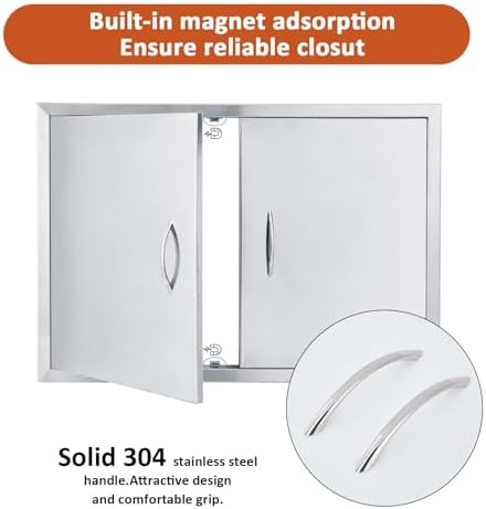 JIE JIN 24" W X 24" H Outdoor Kitchen Doors Double Doors Thickened 304 Brushed Stainless Steel BBQ Access Door BBQ Island Doors Outdoor Kitchen Accessories Door for Outdoor Kitchen BBQ Island - Image 4