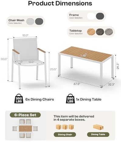 Outdoor Dining Set for 10, Aluminum Patio Table and Chairs Set, 12-Piece All Weather Patio Dining Furniture Set with Umbrella Hole for Backyard, Deck, Poolside (White-Teak) - Image 2