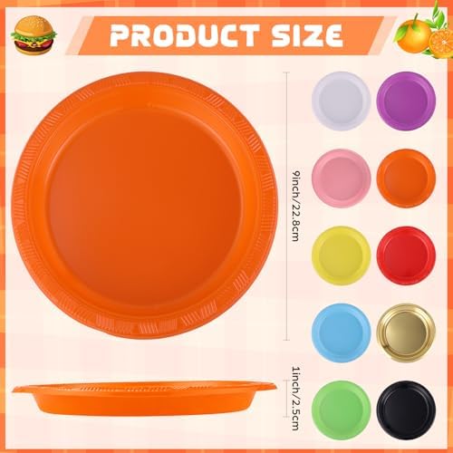 Plastic Plates 9 Inch Plastic Solid Round Party Dessert Dinner Plates for Weddings Party BBQs Birthday Camping and Anniversary (30, Orange) - Image 3