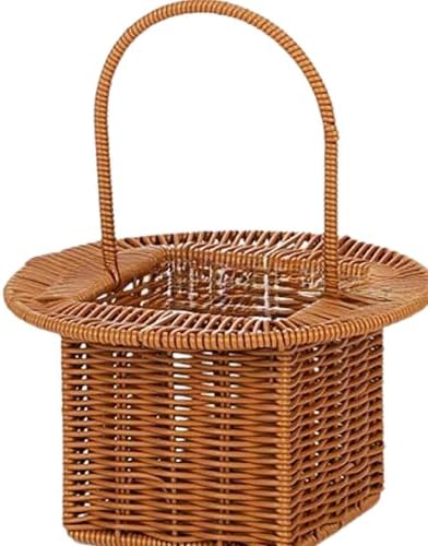 Storage Basket Organizer for Dining Table with Handle Multifunctional Picnic Basket, Brown Round - Image 2