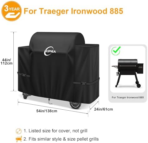 Kipiea 600D Heavy Duty Grill Cover for Traeger Ironwood 885, Waterproof Wood Pellet Smoker Cover with Windproof Buckles, Pellet BBQ Grill Covers for Outside Anti-UV, No Tear, No Fading - Image 2
