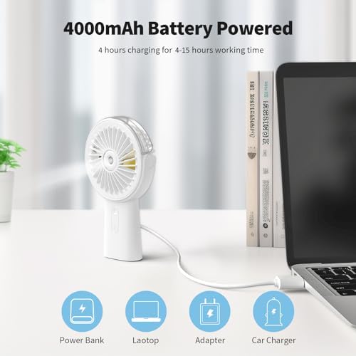 Otlonpe Handheld Misting Fan Portable, Small Personal Hand Held Rechargeable Mist Fan Water Spray, 4000mAh Battery Operated Hand Mister Fans 3-Speed, 4-15 Hrs Runtime for Travel Home Office Outdoor - Image 3