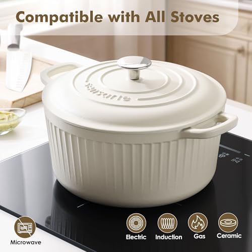 SENSARTE 5.5QT Enameled Cast Iron Dutch Oven Pot Casserole Dish with Lid - Image 6