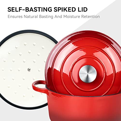 Miereirl 6 Quart Enameled Dutch Oven Pot with Lid, Cast Iron Dutch Oven with Dual Handles for Bread Baking, Cooking, Non-stick Enamel Coated Cookware (Red) - Image 3