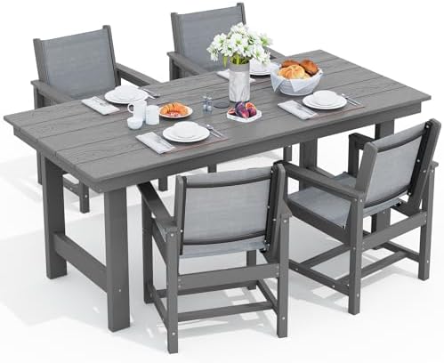 SERWALL 5 Pcs HDPE Patio Dining Set, HDPE Dining Set for 4, Gray by SERWALL