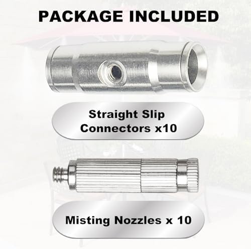 Brass Patio Misting Kit – 10 Brass Micro-Nozzles & 10 3/8″ Slip Connectors for Outdoor Cooling (UNC 10/24, 0.012″ Precision Orifice, 15-280 psi) - Image 4