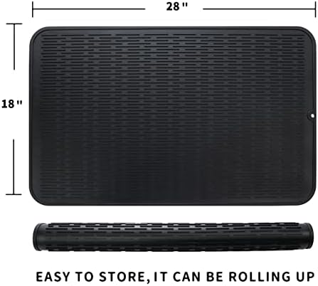 MicoYang Silicone Dish Drying Mat for Multiple Usage,Easy clean,Eco-friendly,Heat-resistant Silicone Mat for Kitchen Counter or Sink,Refrigerator or Drawer Liner Black 3XL 28 inches x 18 inches - Image 2