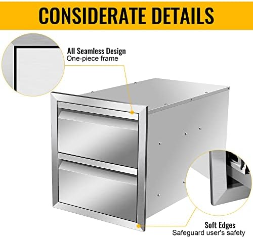 Outdoor Kitchen Drawers Stainless Steel 14W X 15H X 23D Inch, Flush Mount Double BBQ Island Drawers with Hidden Handle for Outdoor Kitchens, Patio or Grill Station - Image 3