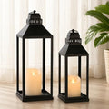 Decorative Lanterns Indoor Outdoor, 2Pcs 17" 13" Black Lantern with Candles by MATAHUMbeyourbetterchoice