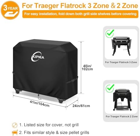 Kipiea 600D Heavy Duty Grill Cover for Traeger Flatrock 3 Zone & 2 Zone, Waterproof Flat Top Griddle Cover with Windproof Buckles, Gas BBQ Grill Covers for Outside Anti-UV, No Tear, No Fading - Image 2