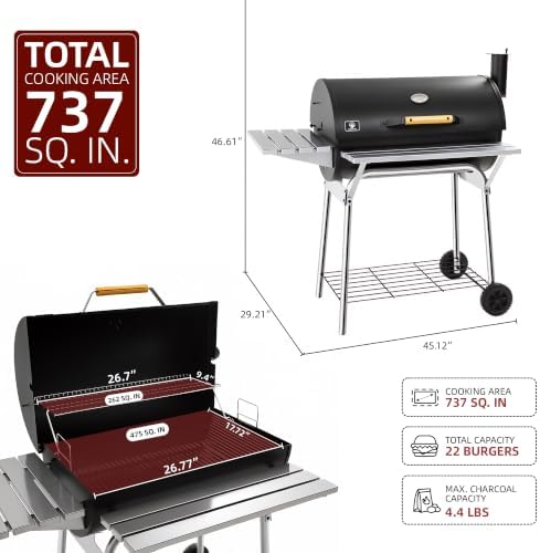 Charcoal Barrel Grill Heavy Duty 28 In. with Front and Side Shelves - Image 4