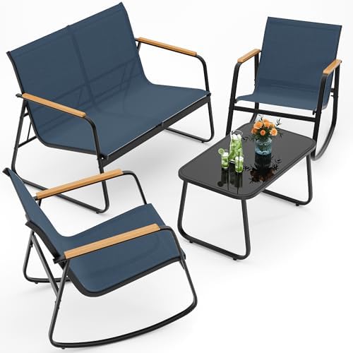 Ahomly 4-Piece Patio Furniture Set, Textilene Rocking Bistro Set, Blue by Ahomly