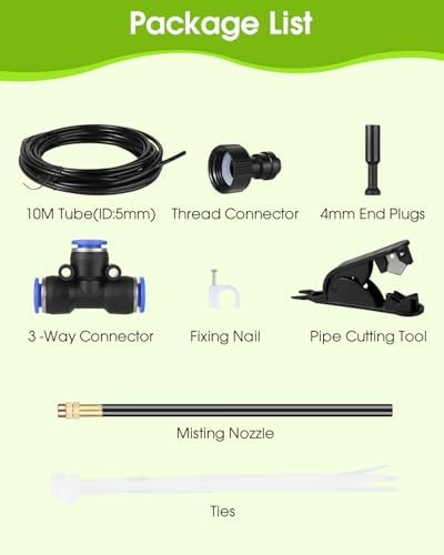 Misters for Outside Patio 32.8Ft (10M) Outdoor Water Misting Cooling System Backyard Mist Kit with 360 ° Adjustable Brass Mist Nozzles & Brass Adapter(3/4'') for Garden,Greenhouse,Fan,Pool,Porch - Image 2