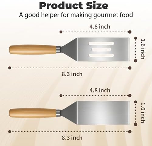 Stainless Steel Mini Spatula,Wooden Handle Small Spatula for Steak,Burger - Image 2