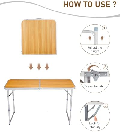 Outvita 4ft Portable Folding Camping Table Lightweight Suitcase Wood - Image 5