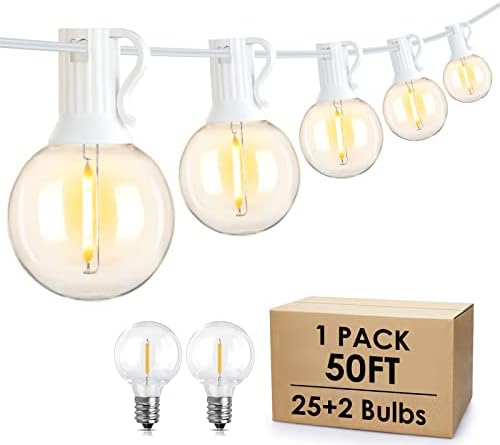 Mlambert 50Ft Outdoor String Lights, G40 Globe Patio Lights with 25+2 Waterproof Shatterproof LED Bulbs for Balcony Porch Bistro Deck-White Wire by Mlambert