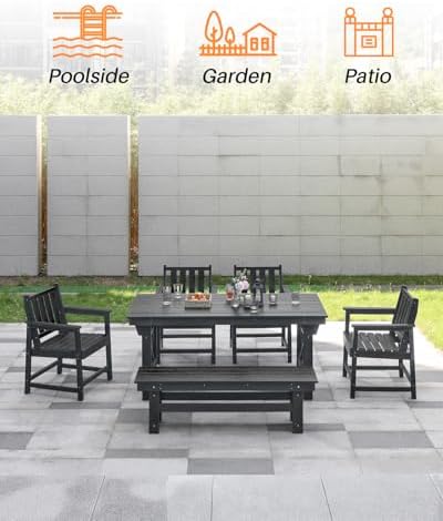 HDPE Outdoor Bench, 55" Patio Bench Outdoor Furniture, Poly Lumber Adirondack Benches, Fade-Resistant HDPE Garden Backless Benches for Park, Poolside, Garden, Porch, Obsidian - Image 5