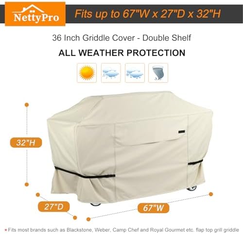 NettyPro Griddle Cover for Blackstone 36 inch Griddle Waterproof Heavy Duty 4 Burner Flat Top Gas Grill Cover 36" Cooking Station, Beige - Image 6