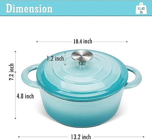 COOKWIN Enameled Cast Iron Dutch Oven, 5 QT Bread Baking Pot with Self Basting Lid, Non-stick Enamel Coated Cookware Pot, Great Christmas Gifts for Family, Teal - Image 2