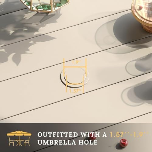 VICLLAX 7 Pieces Patio Dining Set, Outdoor Furniture Set Includes 47.2" Round Patio Table and 6 Patio Sling Chairs, Sandshell Color Tabletop and Fabric - Image 5
