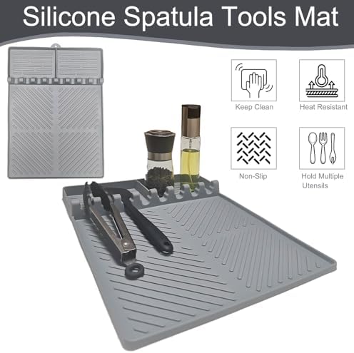 Silicone Griddle Tools Mat for Blackstone, Spatula Rest with Drip Pad, Grill Side Shelf Mat for Blackstone, Silicone Utensil Rest/Holder for BBQ Tools (Gray 1 Pack) - Image 6