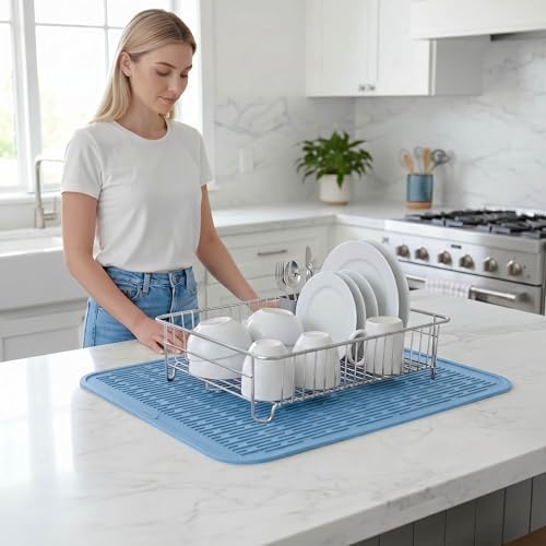 MicoYang Silicone Dish Drying Mat for Multiple Usage,Easy clean,Eco-friendly,Heat-resistant Silicone Mat for Kitchen Counter or Sink,Refrigerator or Drawer Liner Light Blue 2XL 24 inches x 18 inches - Image 6