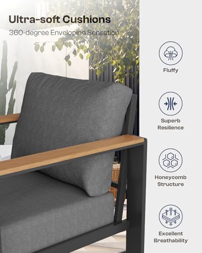 Aluminum Outdoor Patio Furniture Set with Coffee Table, 5 Piece Patio Conversation Sets with Washable Thick Cushions, Outdoor Sectional Furniture Set for Porch, Balcony, Deck, Yard, Graphite - Image 5