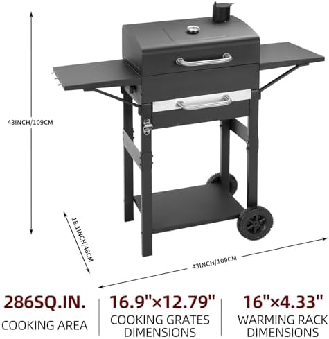 Charcoal Grill with 2 Side Tables 343 Sq.In.for BBQ Outdoor Cooking - Image 5