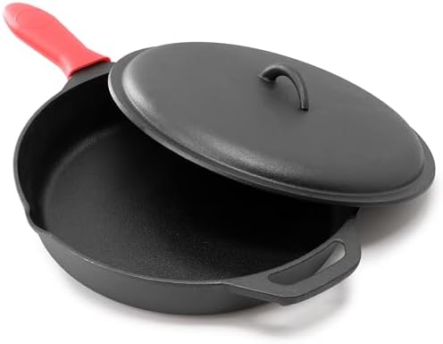 Megachef 12 Inch Pre-Seasoned Cast Iron Skillet with Cast Iron Lid - Image 2
