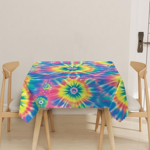 Tie Dye Tablecloth 54x54 Inch Square Hippie Colorful Swirls Rainbow Tablecloths Polyester Table Cloth for Holiday Parties Kitchen Dining Indoor Outdoor - Image 2