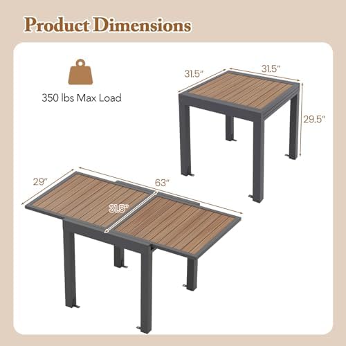 Tangkula 31.5"-63" Extendable Patio Dining Table, Aluminum Outdoor Dining Table for 4-6 People, L-Shaped Brace Included for Fixation, Space-Saving Expandable Table for Garden, Porch, Yard, Poolside - Image 7