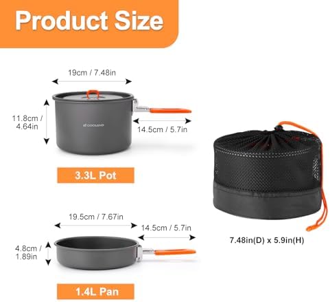 Odoland 15pcs Camping Cookware Mess Kit, Lightweight Pot Fry Pan Set - Image 2
