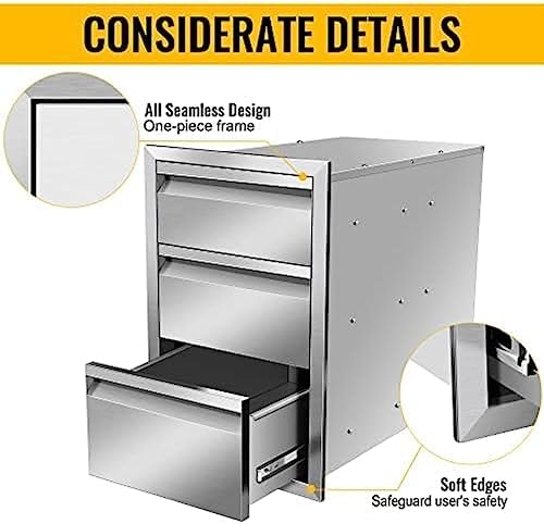 Outdoor Kitchen Drawers, Box Frame Style Flush Mount BBQ Drawer w/Stainless Steel Handle, BBQ Island Drawers For Patio Grill Station,Three Drawers - Image 6