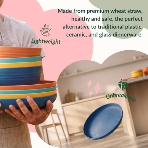Homienly Wheat Straw Plates and Bowls Sets Unbreakable Dinnerware Set 20 PCS Dish Set for Camping, Party, Picnic Microwave and Dishwasher Safe Kitchen Dinner Set Apartment Essentials (Multicolor) - Image 5