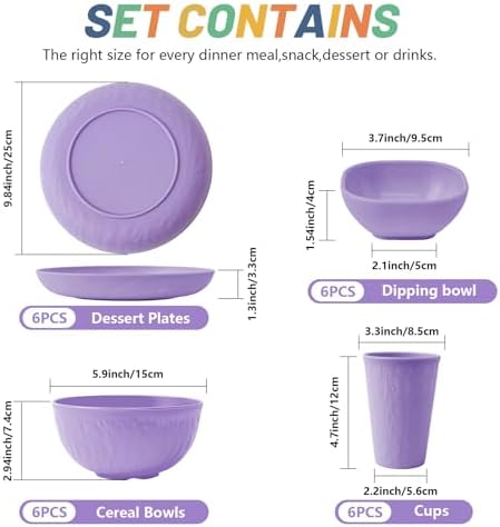 SHECIPIN 24-Piece Wheat Straw Dinnerware Set, Large Round Plates, Bowls and Cups, Unbreakable dish set, Dishwasher and Microwave Safe, Outdoor Camping Dishes - Image 2