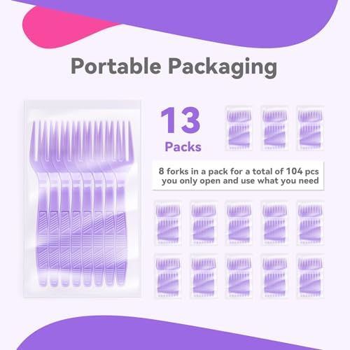 Purple Plastic Forks Heavy Duty, Disposable Party Supplies 104 PCS - Image 4