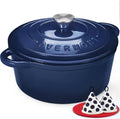 Overmont Enameled Cast Iron Dutch Oven - 5.5QT Pot with Lid Cookbook & Cotton Potholders - Heavy-Duty Cookware for Braising, Stews, Roasting, Sourdough Baking Indigo Blue by Overmont