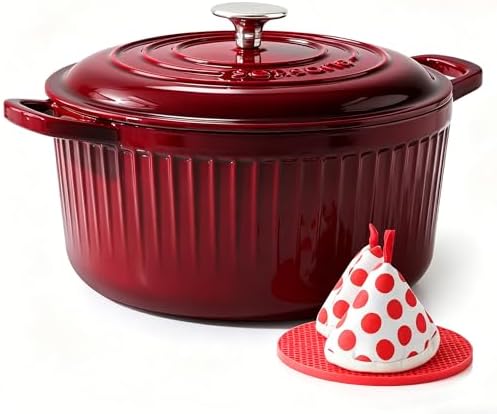 SENSARTE 3.5QT Enameled Cast Iron Dutch Oven Pot with Lid&Cotton Potholders by SENSARTE