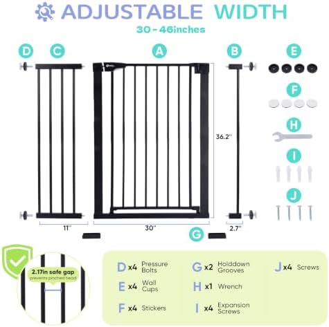 Sekey 36.2" Tall Baby Gate for Stairs, 30-46" No Drilling Dog Gate - Image 6