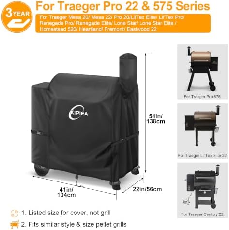 Kipiea 600D Heavy Duty Grill Cover for Traeger Pro 22 & 575 Series, Waterproof Wood Pellet Smoker Cover with Windproof Buckles, Pellet BBQ Grill Covers for Outside Anti-UV, No Tear, No Fading - Image 2
